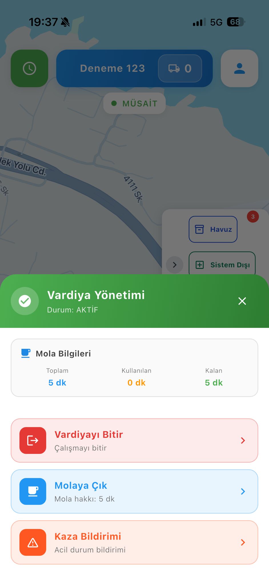 Paketiva kurye uygulaması — vardiya ve mola yönetimi